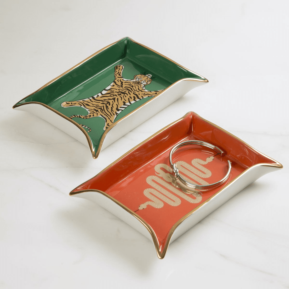 Tiger Valet Tray, Gold/Green