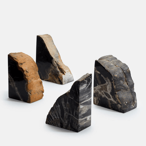 Image showing the Balfern Petrified Wood Bookends, H15 x W22cm, Black product.