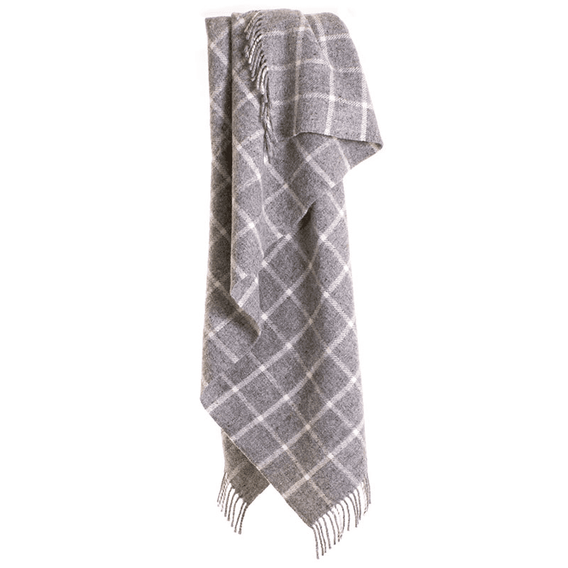Chequered Pure New Wool Throw, 150 x 183cm, Grey