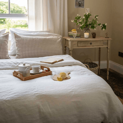 Image showing the Gingham Linen Pillowcase Pair, Standard, Mushroom product.