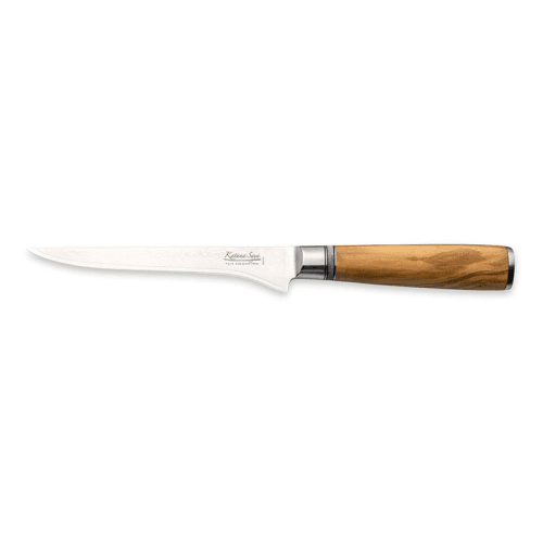 Image showing the Katana Saya Olive Wood Boning Knife, 15cm Damascus Blade product.
