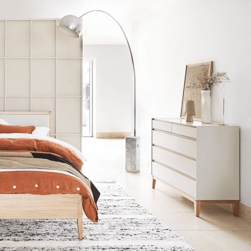 Image showing the Lars Five Drawer Dresser, H94 x W100cm, Cashmere and Oak product.