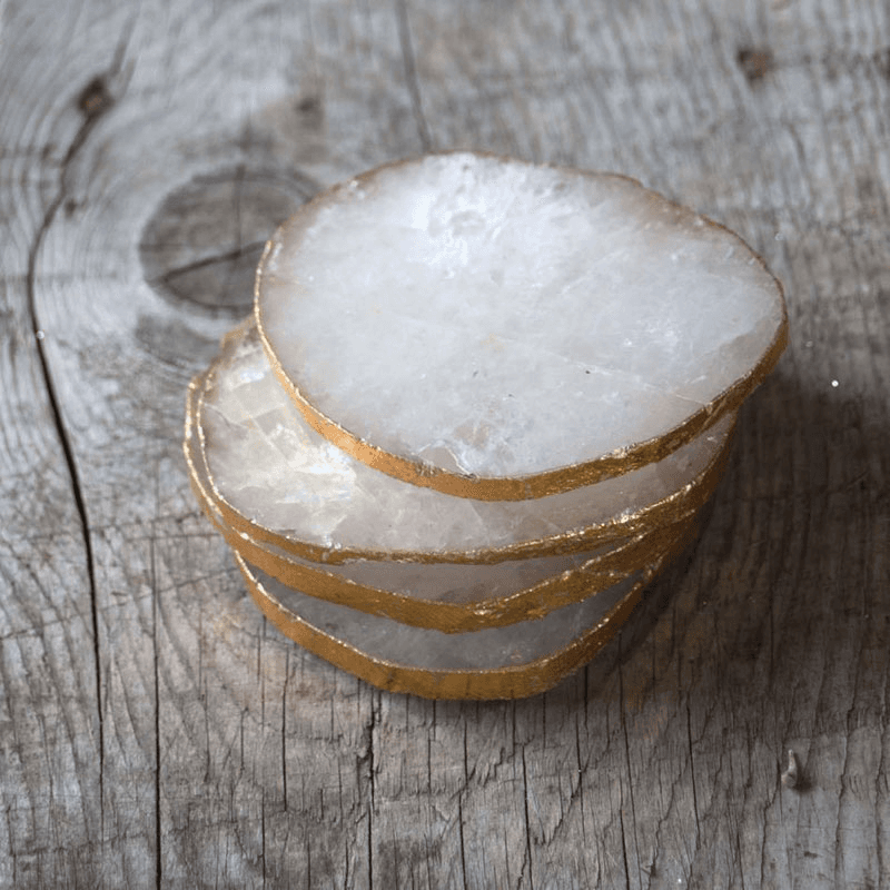 Quartz Set of 4 Coasters, D9cm, Gold