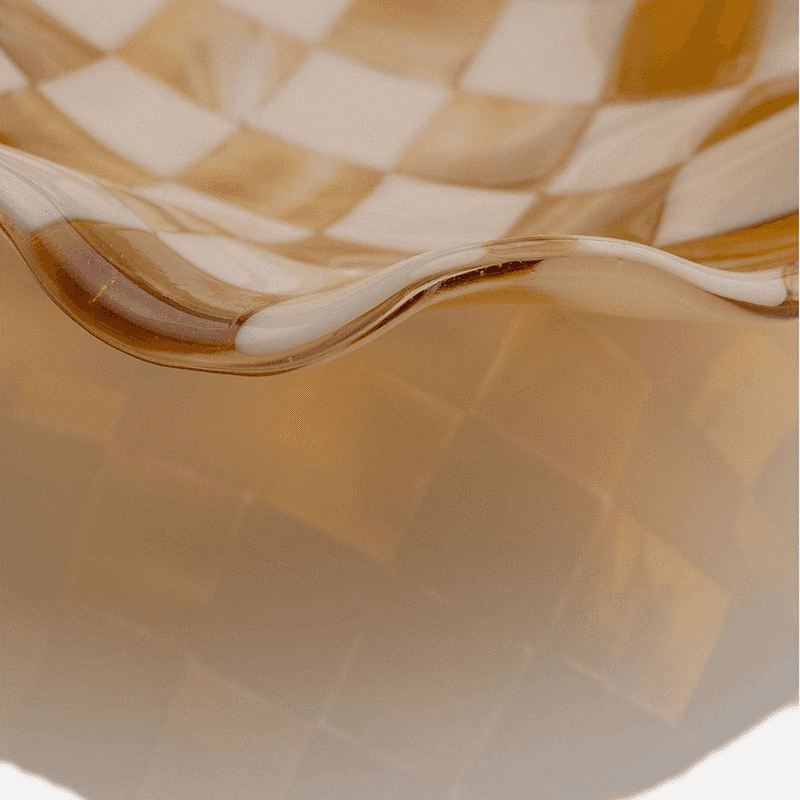 David Perry Bullseye Checkered Wavy Bowl, 25x25x6cm, Almond & Amber