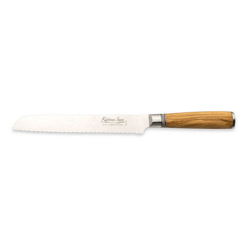 Image showing the Katana Saya Olive Wood Bread Knife, 20cm Damascus Blade product.