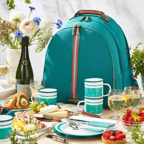 Image showing the Fortnum's 4 Person Canvas Picnic Backpack, Eau de Nil product.