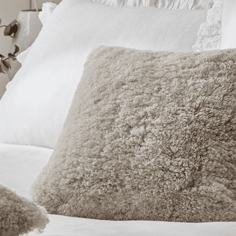 Curly Sheepskin Cushion, 40 x 40cm, Oatmeal