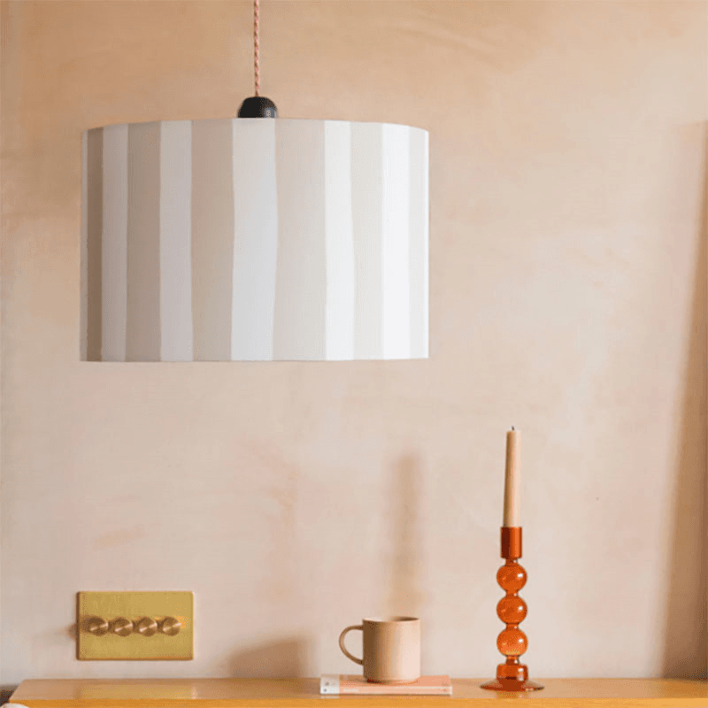 Stripe Drum Shade, 35cm, Sand & White