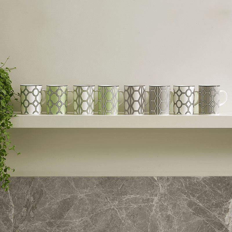 Hex & Hoop Set of 4 Mugs, 350ml, Apple Green
