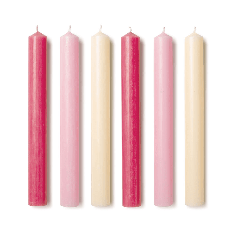 Les Roses Set of 6 Dinner Candles, Mixed Pink