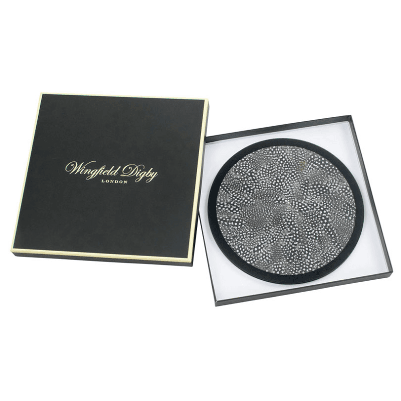 Feather and Glass Set of 2 Placemats, D28cm, Guinea Fowl
