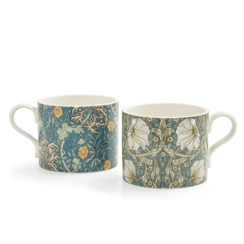 Morris & Co Set of 2 Mugs, 340ml, Green/Blue