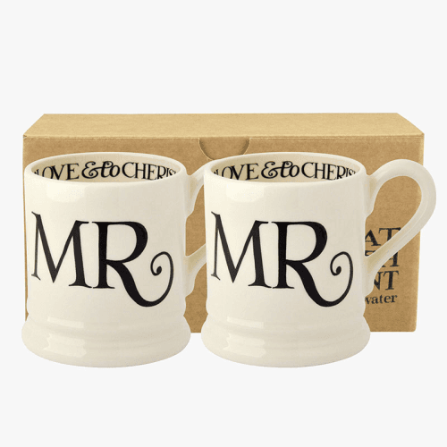 Image showing the Black Toast Set of 2 Mr & Mr Mugs, 300ml, Cream product.