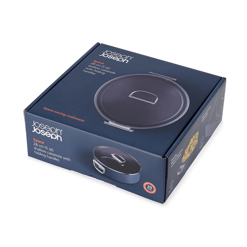 Space Folding Ceramic Non-Stick Casserole Pan & Lid, 28cm, Midnight Blue