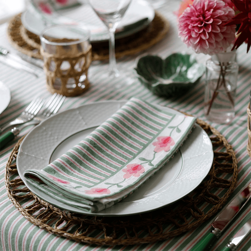 Suzani Stripe Set of  4 Napkins, 45cm, Green