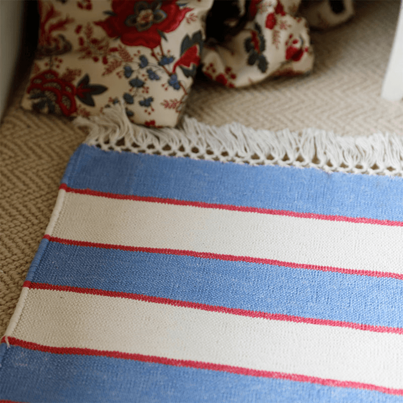 Stripe Rug, 100 x 70cm, Blue & Pink