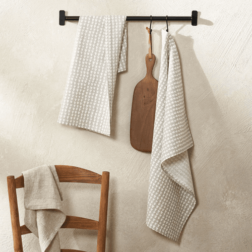 Image showing the Ditsy Set of 2 Heart Tea Towels, W50cm x L70cm, White/Grey product.
