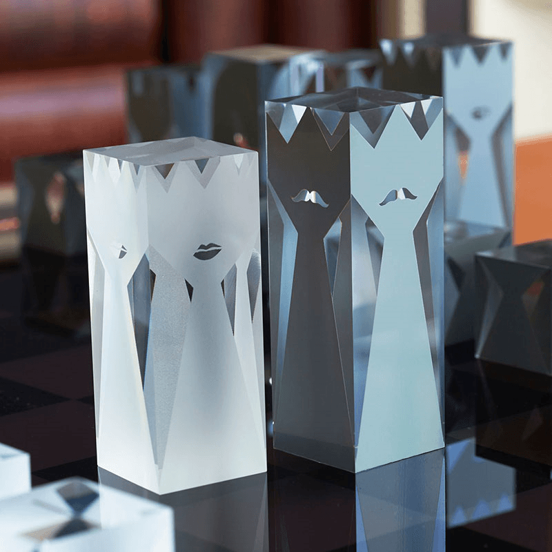 Acrylic Chess Set, 44 x 44cm, Grey