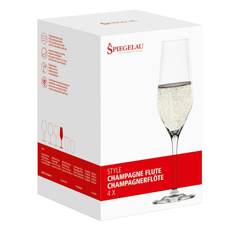 Style Set of 4 Champagne Flutes, 240ml, Clear