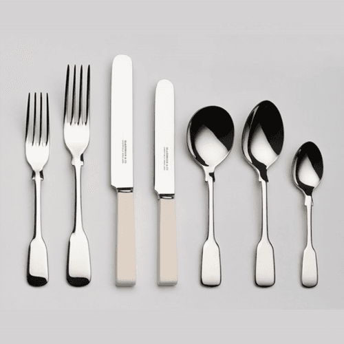 Image showing the 7-Piece Place Setting- Fiddle, Cream Square Knives, Parallel Blades product.