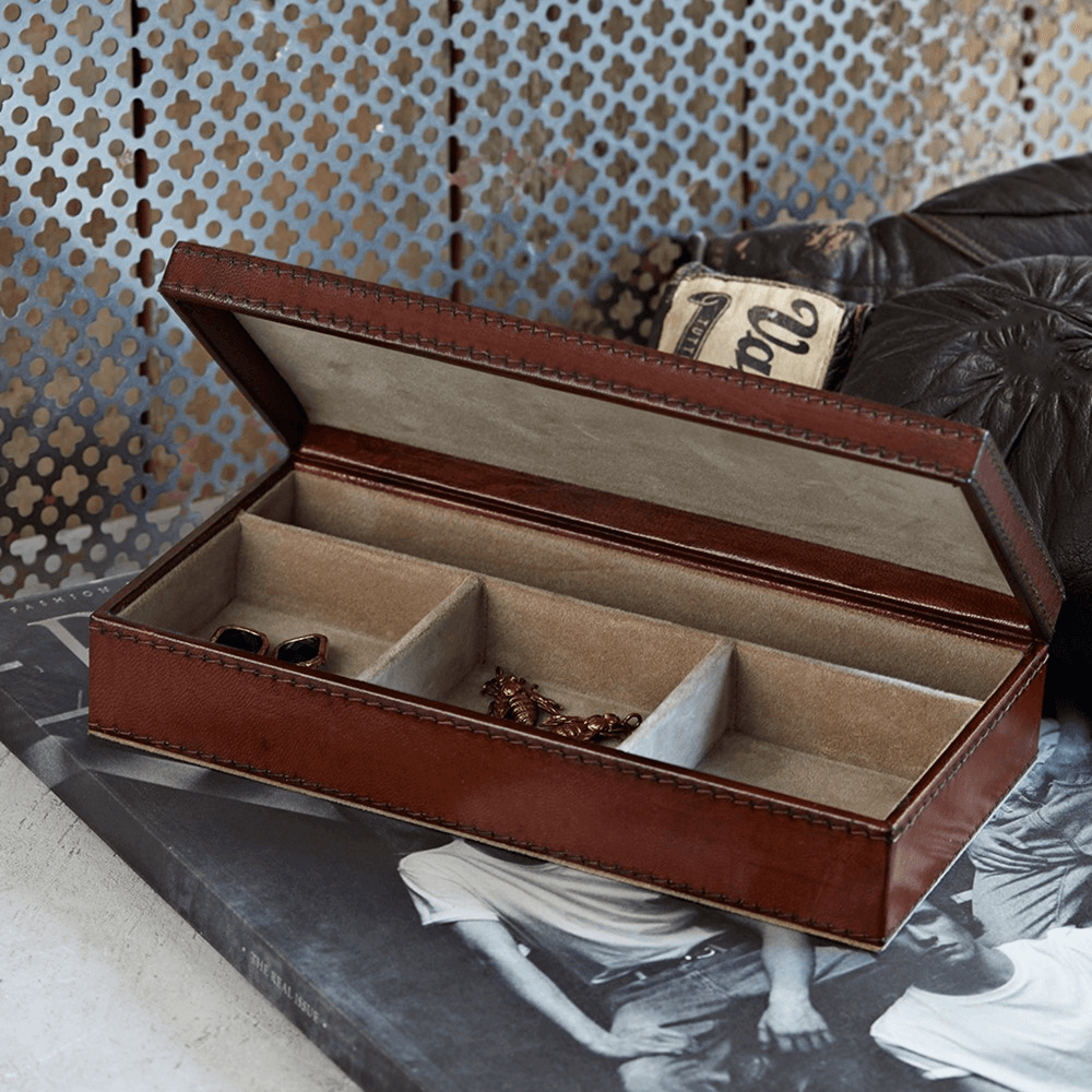 Cufflink Box, Tan Leather , 20x10x5cm