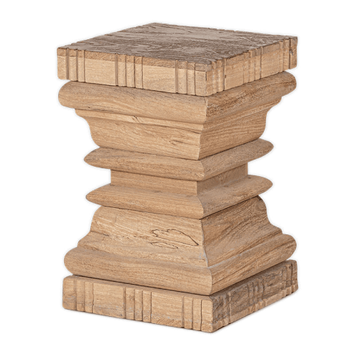 Image showing the Disha Carved Mango Wood Side Table, Natural product.