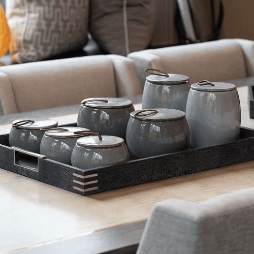 Image showing the Chandler Rectangular Drinks Tray, 54 x 40 cm, Charcoal Grey product.