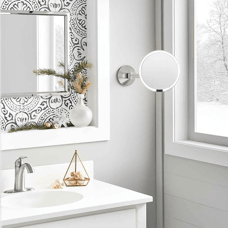 Wall Mount Sensor Mirror, D20cm, Brushed Steel