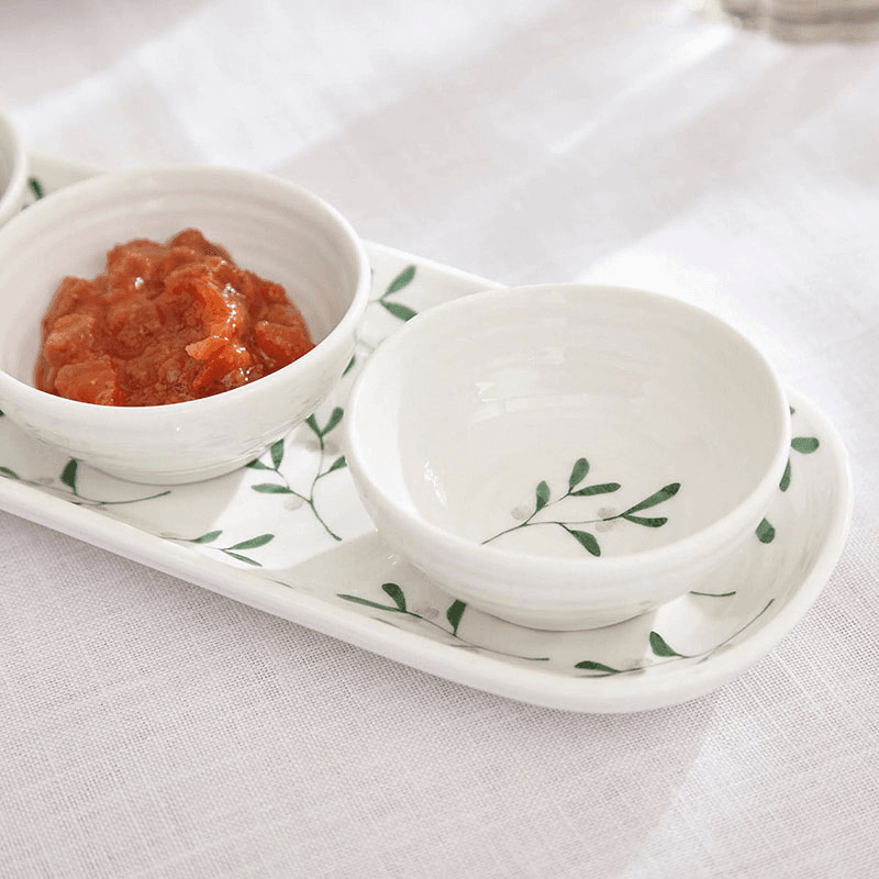 Mistletoe Serving bowl set, L27.5 x W10cm, White/ Green