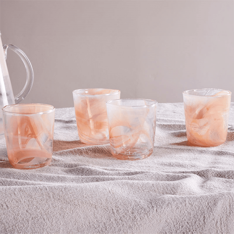 Shirali Set of 4 Marble Swirl Tumblers, 250ml, Apricot