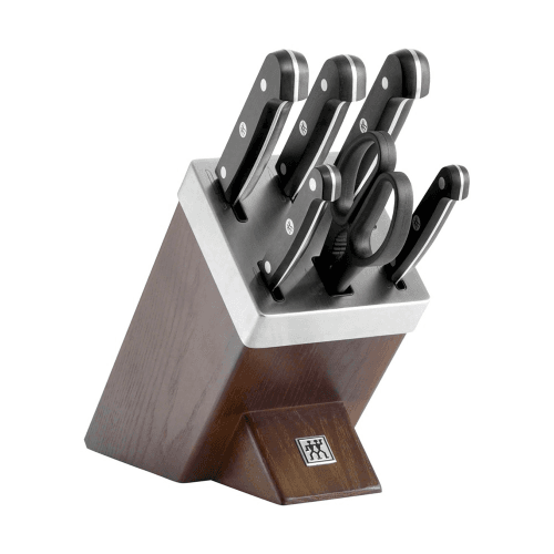 Image showing the Gourmet 7 piece self-sharpening knife block set, Ash Wood product.