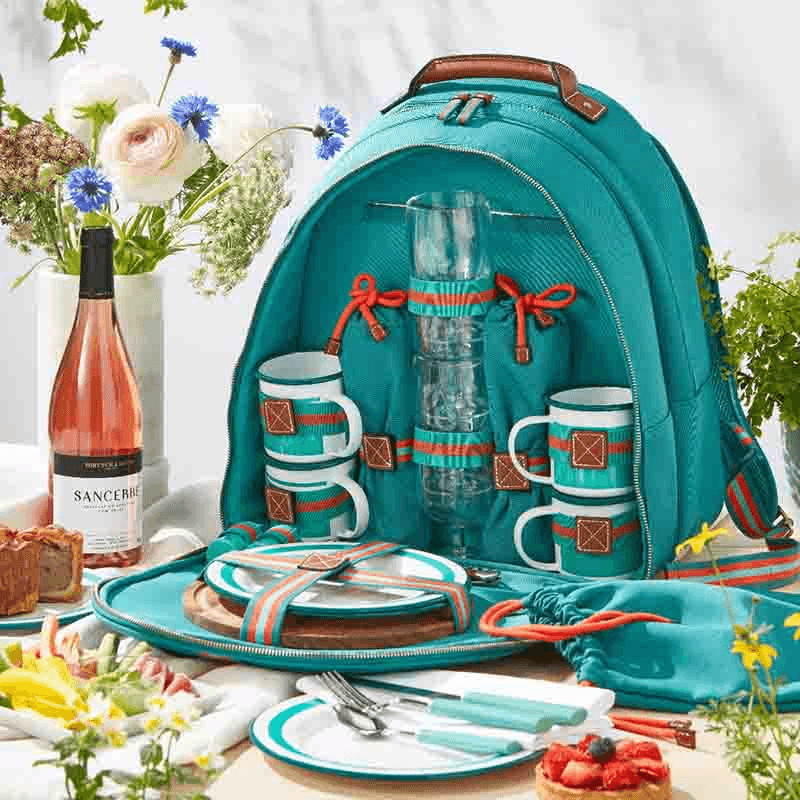 Fortnum's 4 Person Canvas Picnic Backpack, Eau de Nil