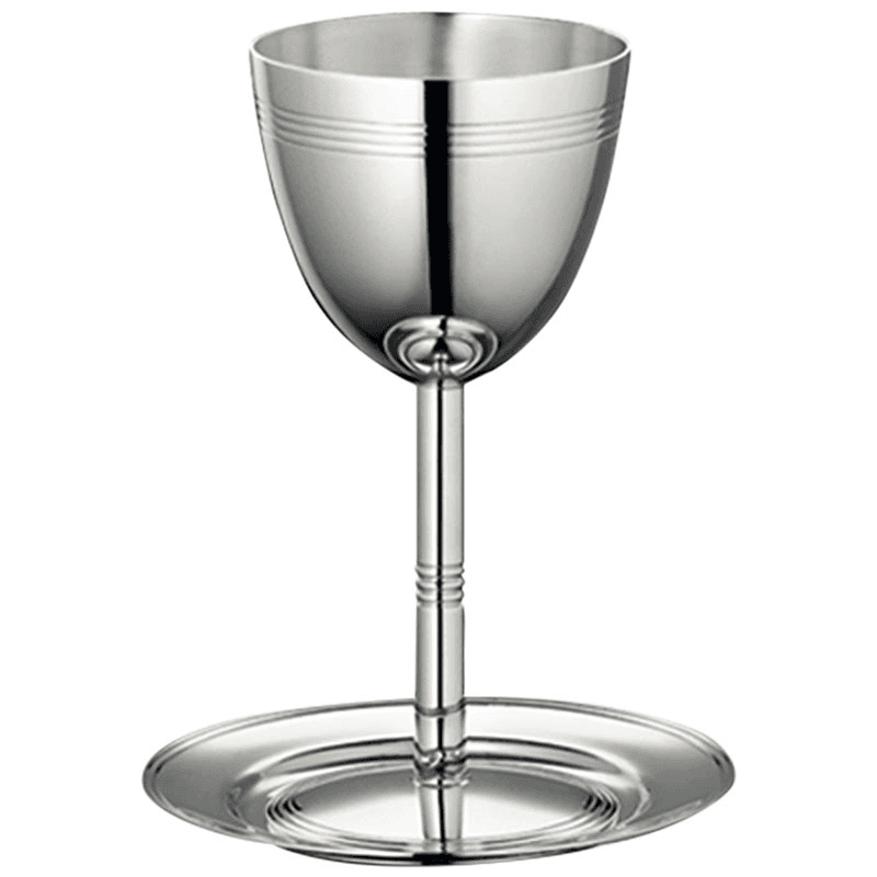 Judaique Kiddush cup and saucer, H16.3cm, Christofle silver
