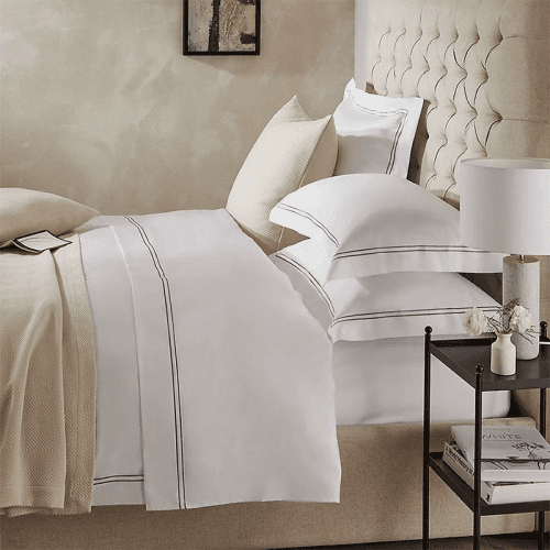 Image showing the Symons King Size Flat Sheet, White/Mink product.
