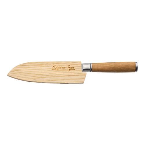 Image showing the Katana Saya Olive Wood Santoku Knife, 18cm Damascus Blade product.