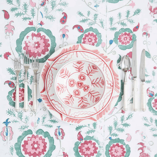 Image showing the Simla Tablecloth, 170 x 250cm, Pink and Green product.