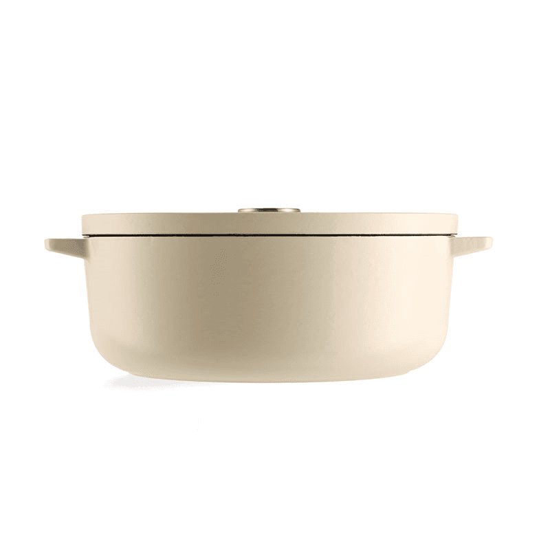 Cast Iron Oval Non-stick Casserole Dish with Lid, 30cm, Almond Cream