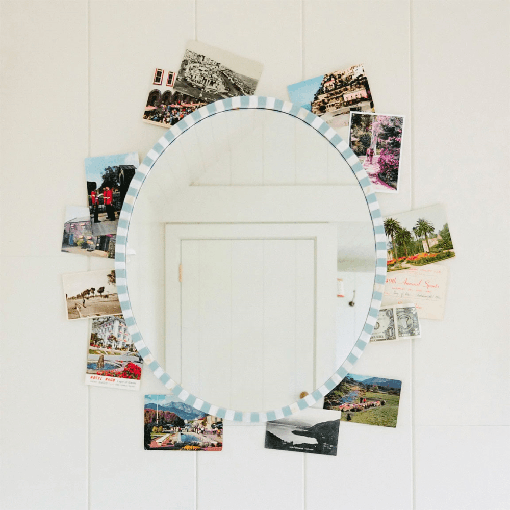 Oval Pearl Mirror, H60 x W50cm, Pale Blue