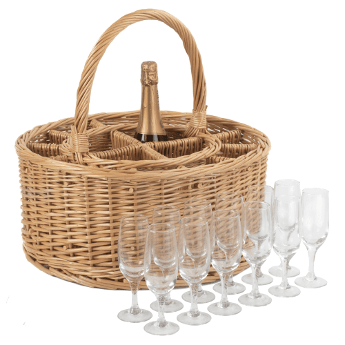 Image showing the Garden party basket with 12 Champagne glasses, H21 x W30 x L46cm, Willow product.