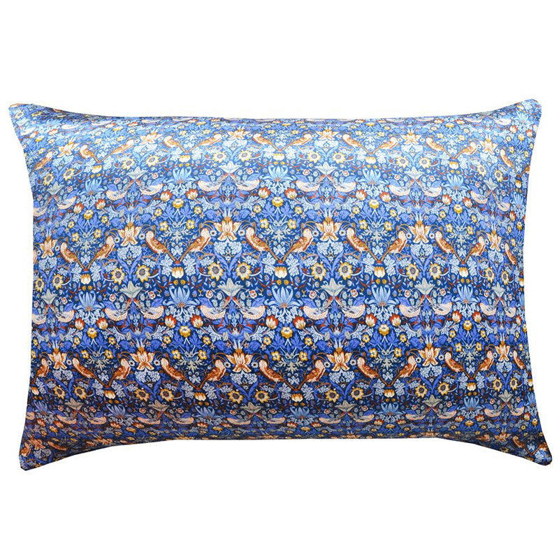 Strawberry Thief Pair of Silk Pillowcases, Single, Blue