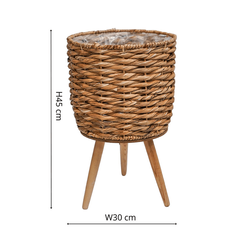 Water Hyacinth Lined Baskest on Legs, D30cm, Natural