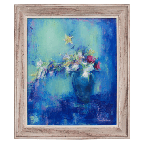 Image showing the Bouquet in Blue Vase Framed Oil Painting on Canvas, 63.5 x 76cm, Blue product.