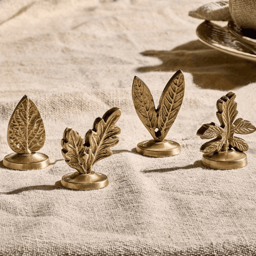 Image showing the Leaf Set of 4 Place Card Holders, Brass product.