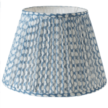 Image showing the Empire Lampshade, Bedwyn, Gathered, Wicker, Light Linen, Blue, 25cm product.