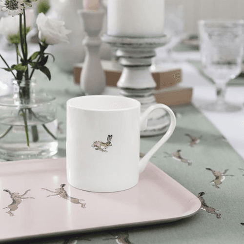 Image showing the Boxing Hares Small Printed Tray, Off White, Brown product.