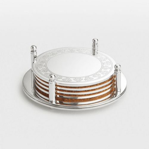 Image showing the Rochester Set of 4 Engraved Silver Coasters, H4.3 x W12.8  x D13cm, Silver product.