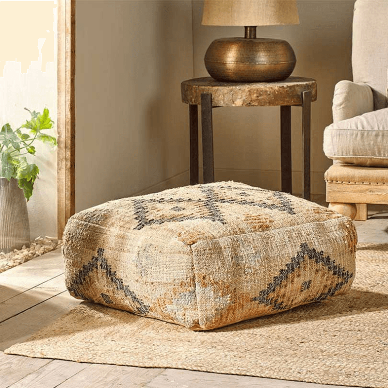 Kensu Kilim Pouf, H70 x W70 x D30cm, Natural