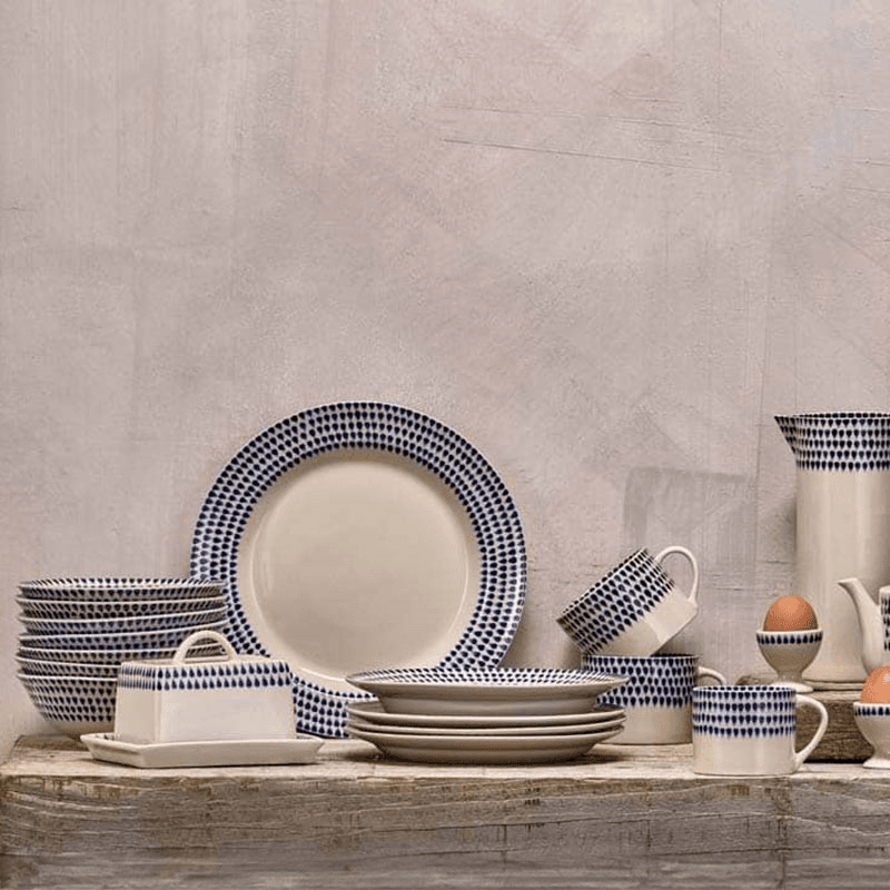 Indigo Drop Butter Dish, Cream & Blue
