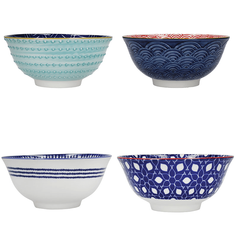 Hues Set of 4 Bowls, D15.5cm, Red/Blue