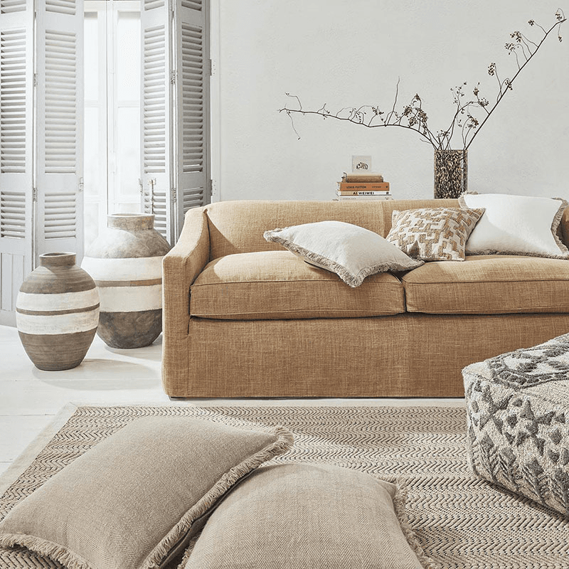 Stonewashed Linen Cushion Cover with Fringing, 51cm, Off White